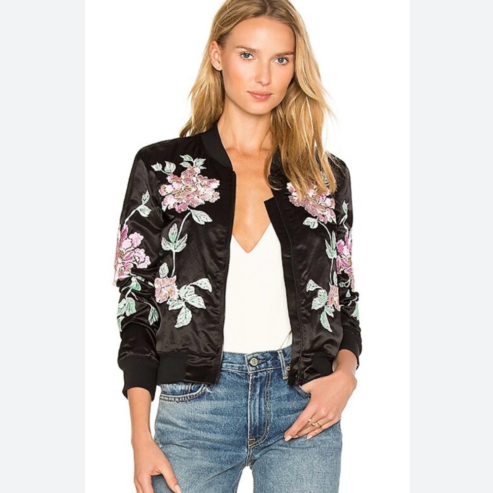 3x1 nyc Floral Embroidered Black Jacket